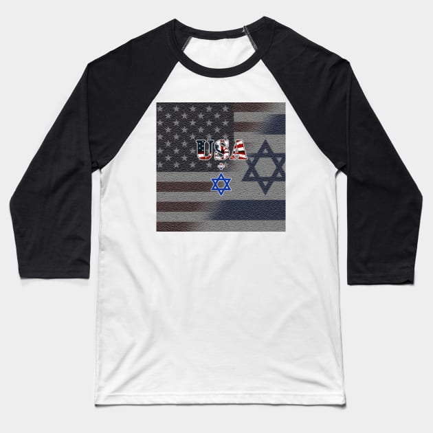 USA + Israel on Stylized, Blended Flag Background Baseball T-Shirt by designs-by-ann